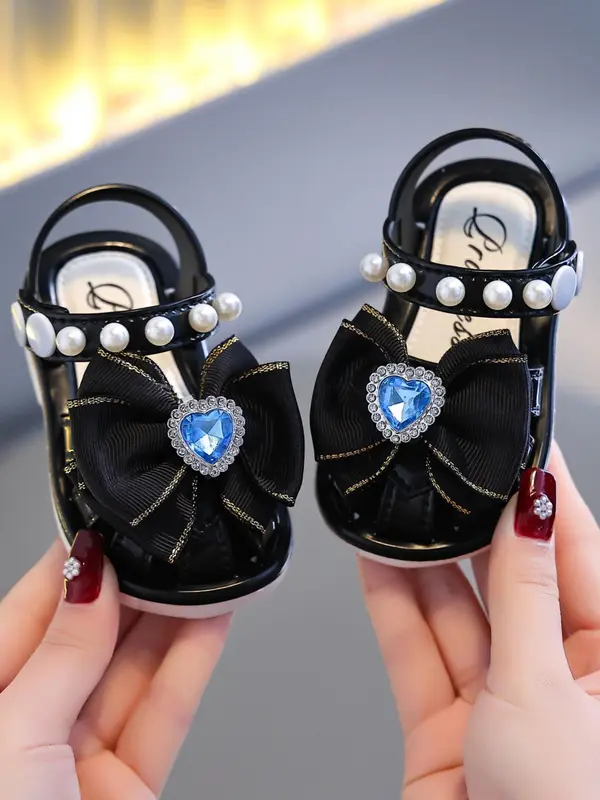 Baby Girl's Elegant Heart Decorated Bow Design Sandals, Cute Comfortable Princess Shoes for Daily Wear, Fashionable Shoes for Toddlers 7