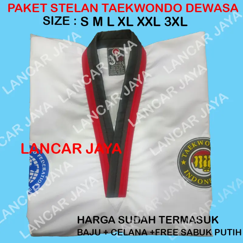 BAJU TAEKWONDO KRAH HITAM MERAH BELADIRI DEWASA FREE SABUK PUTIH 3