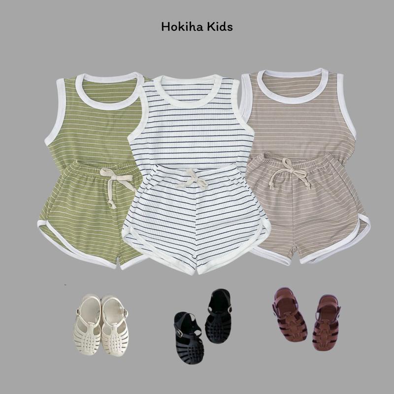 [Hokiha Kids] Te590- Bộ quần áo ba lỗ cho bé trai bé gái hoạ tiết kẻ sọc chất cotton tăm mềm mại, thoáng mát phối viền size 8-17kg