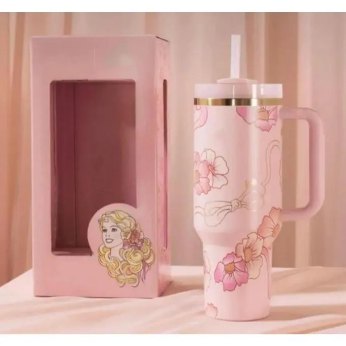 Free Cup Straw Cap STANLEY Barbie QUENCHER | 40 OZ Tumbler With Handle Straw Lids Stainless Steel Coffee vacuum Termos Cup Car Mugs  Birthdays Gift Cover Reusable Portable Bottles Water Bottles Insulation Bottled