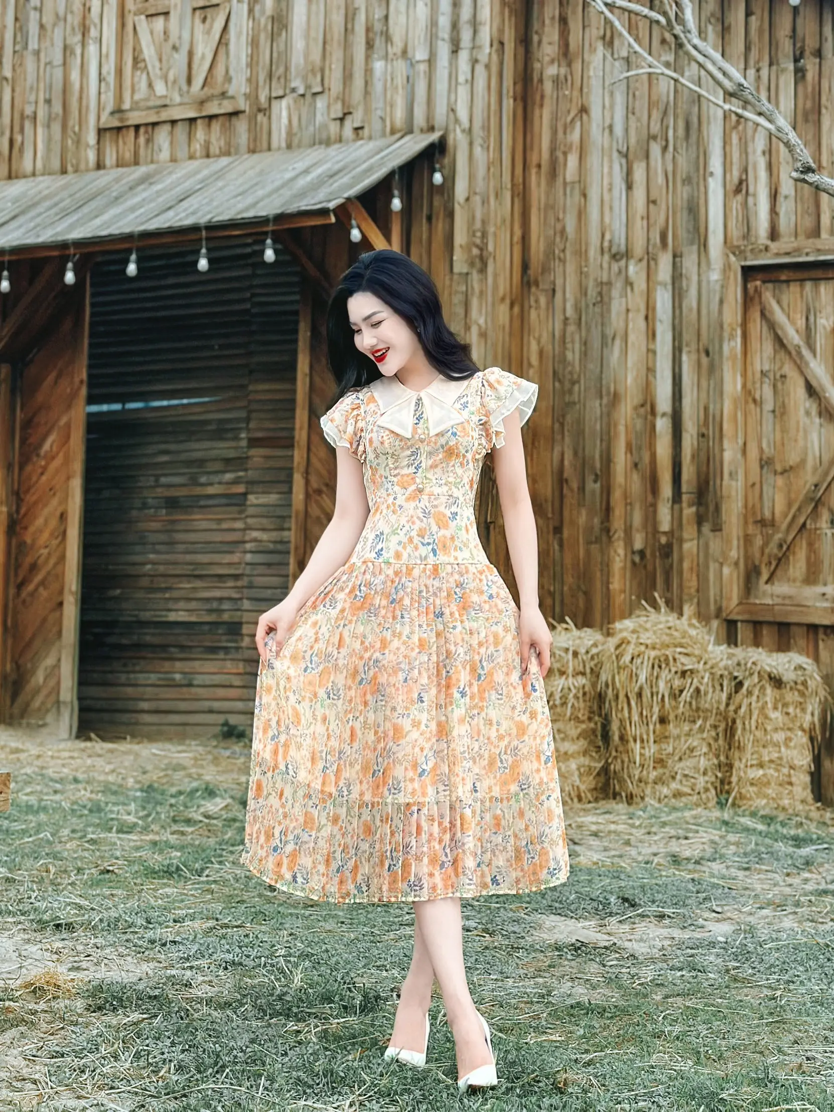 [MIỄN SHIP] MDU2645 Váy Tơ Hàn 2 Lớp - Bản Hòa Ca Của Ngàn Đóa Hoa Kheo Sắc Dành Cho Nữ Women Dress