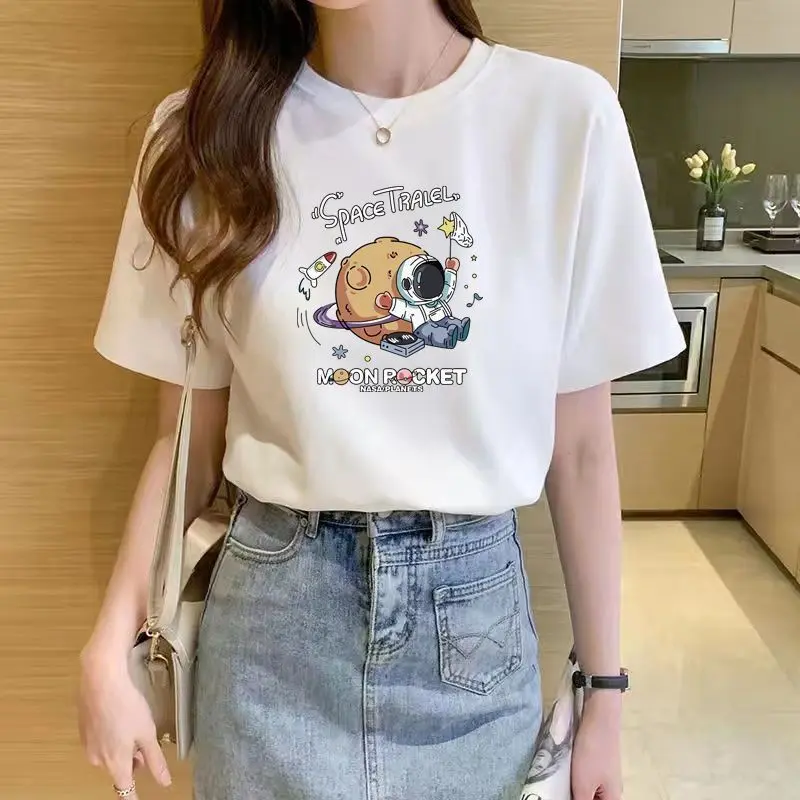 [Hot Sale] 2025 Summer New Women's Short Sleeve T-Shirt for Female Students Korean Style Loose Plus Size White Tee Shirt Base Shirt