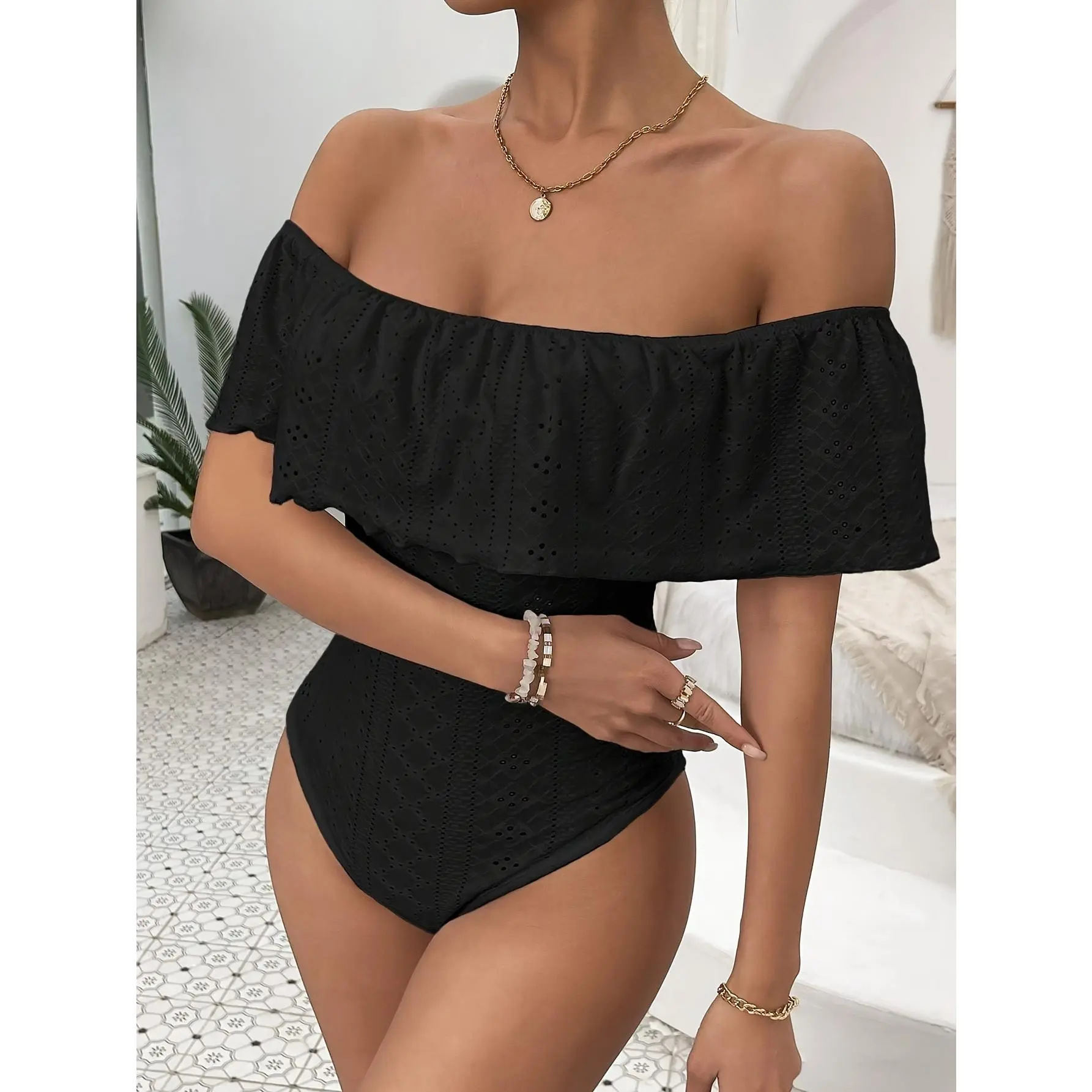 Elegant Off-Shoulder Ruffled Slim Fit Jumpsuit plus  size  co  ord  set