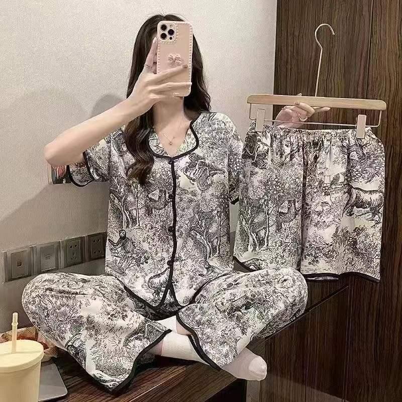 Product Introduction of 2024 TikTok Live Hot Sale Three-Piece Pajamas for Women Cute Cartoon Ding Dong Bear Casual Loungewear Set 3