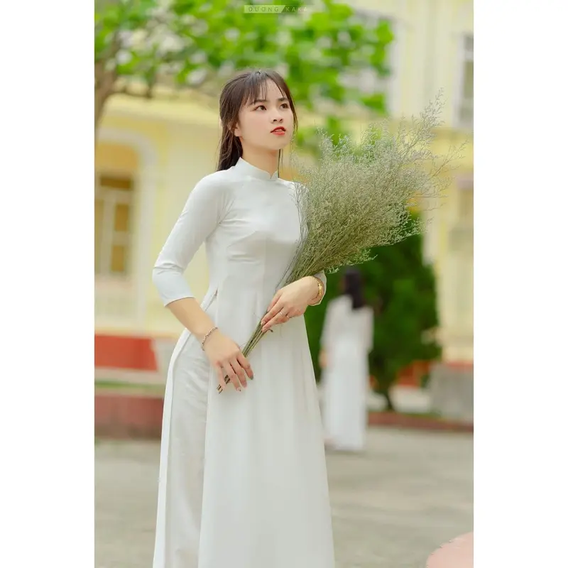 [TAY LỠ]- Áo Dài Trắng Học Sinh Đi Học Truyền Thống May Sẵn Lụa Mỹ Đẹp Cổ Vuông Cho Nữ Sinh 5