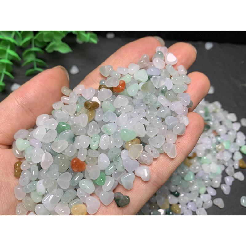 (10 pieces)Three-color heart-shaped beads Myanmar material jadeite jade loose beads: about 7mm wide accessories handmade DIY 4