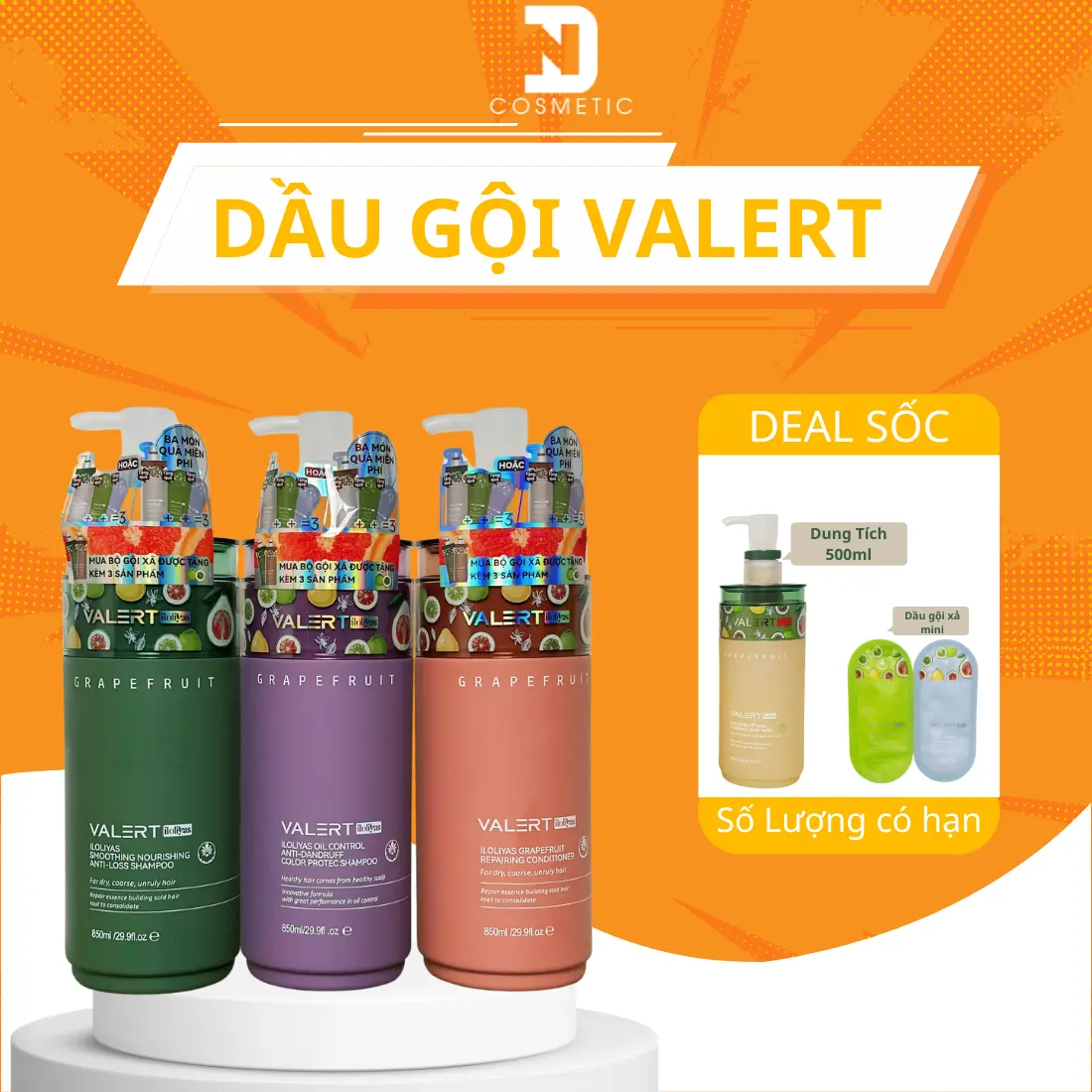 Dầu gội xả bưởi Valert Grapefruit 850ml giúp tóc mềm mượt thơm lâu