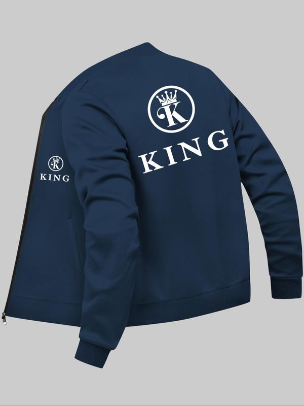 Men's Letter Print Zip Up Baseball Collar Jacket, Regular Fit Casual Long Sleeve Pocket Outerwear for Daily Wear, Fashion Men's Clothes for All Seasons 4