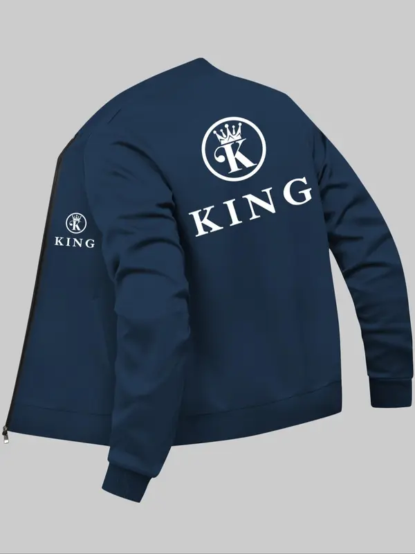 Men's Letter Print Zip Up Baseball Collar Jacket, Regular Fit Casual Long Sleeve Pocket Outerwear for Daily Wear, Fashion Men's Clothes for All Seasons 4