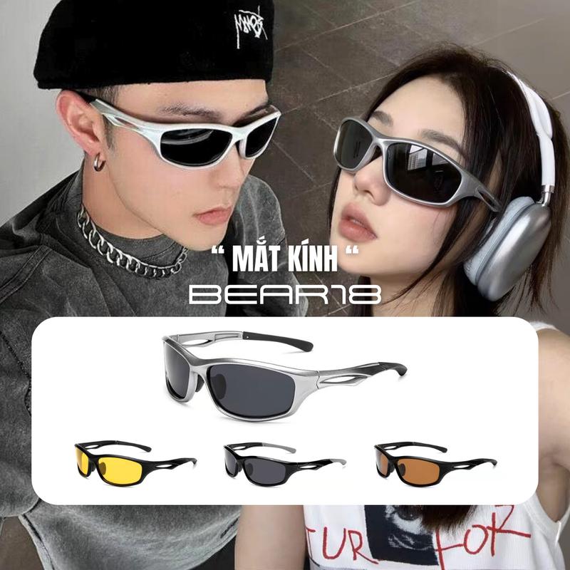 Kính mát thời trang màu đen y2k , kính râm gọng to thể thao xe đạp dành cho nam và nữ cực chất BEAR18 - MK116