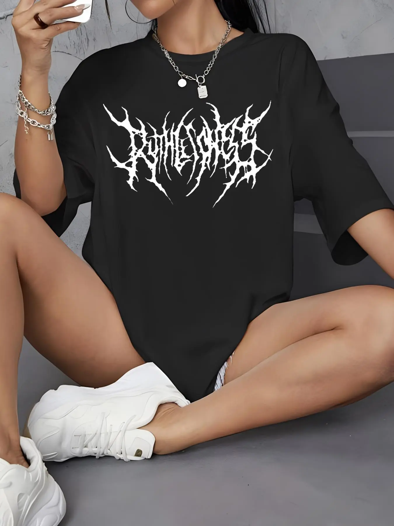 Women's Punk Graphic Round Neck Tee, Casual Half Sleeve Crew Neck T-Shirt for Daily Wear, Ladies Clothes for All Seasons