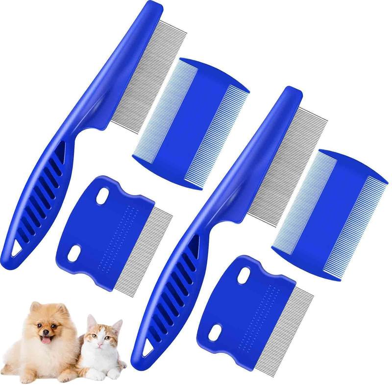 TikTok Shop 6 Pack Flea Lice Comb Stainless Steel Dog Combs with Rounded 2 in 1 Double Sided Professional Pet Stain Remover Dematting Tool for Small Medium Large Pets