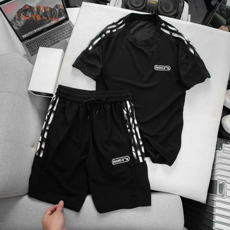 Bộ quần áo thể thao nam cộc tay guchilo phối viền 3 sọc, vải waffle co giãn 4 chiều ,thấm hút hồ hôi tốt