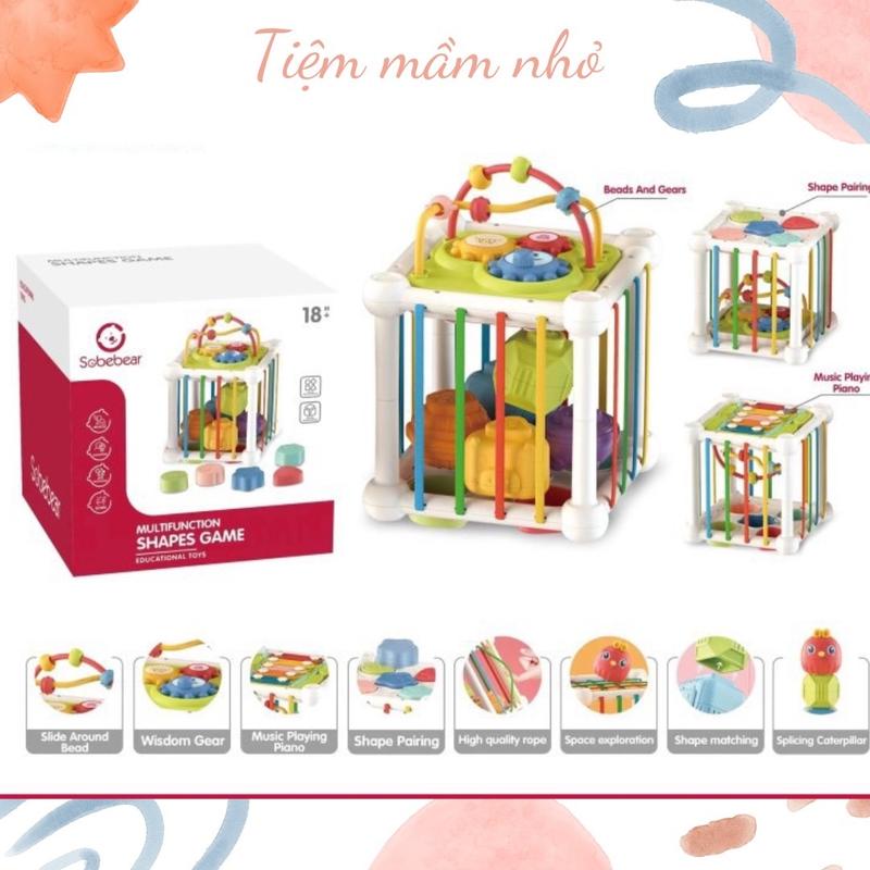 Đồ chơi hộp lập phương đa năng - Đồ chơi giáo dục phát triển vận động tinh và kích thích các giác quan Cho Bé Be toy xuc xac hộp bận rộn trò