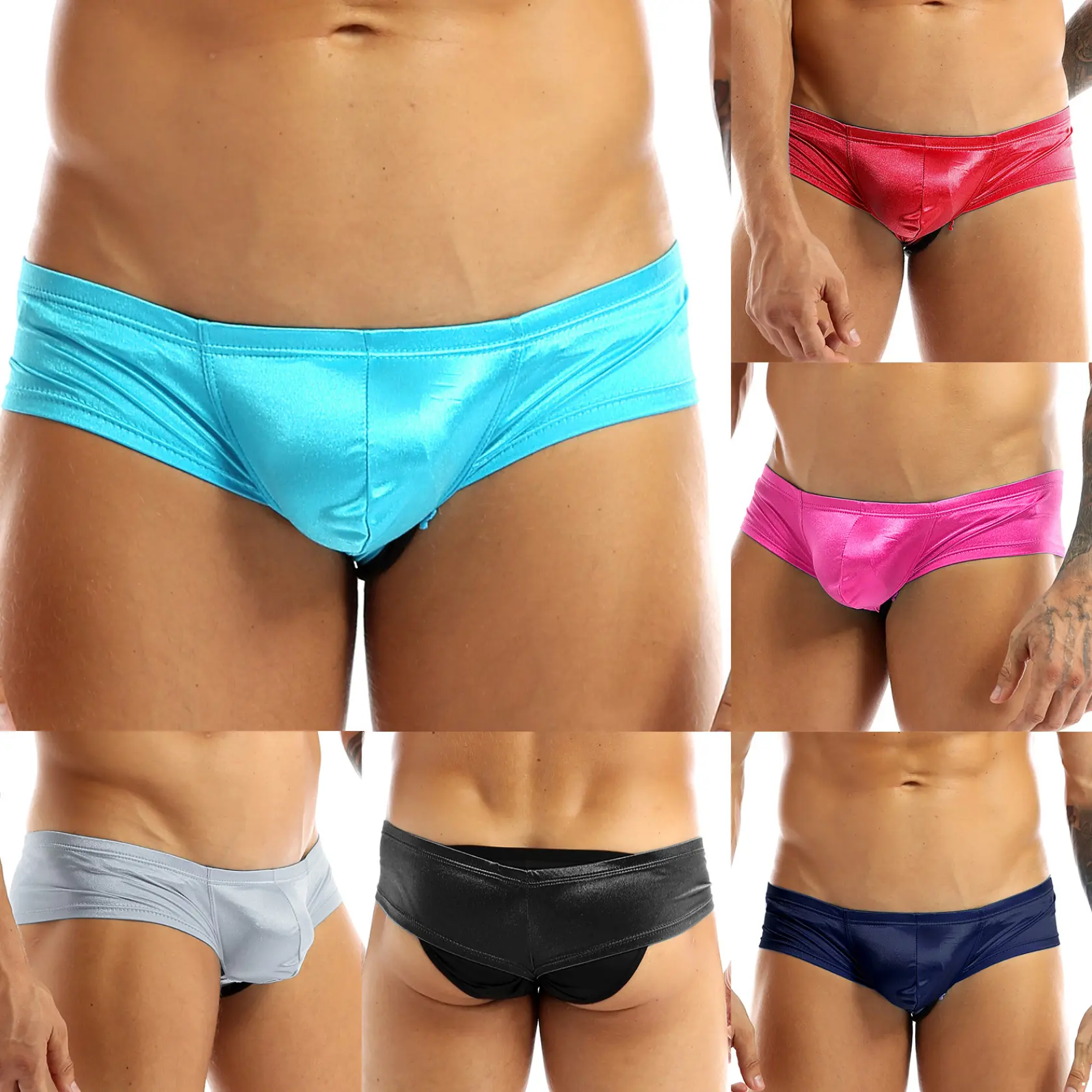 Quần Lót Bikini Nam, Sxiwei, Kim Loại Sáng Bóng, Cạp Thấp, Có Túi Độn, Đồ Lót, Quần Lót