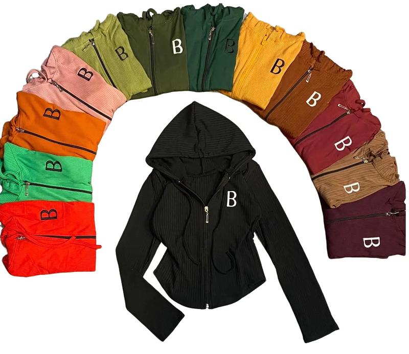 TÚI TRONG Áo khoác ủ kem mỏng chữ B thêu 2 TÚI TRONG Tay dài vạt bầu Thun Nữ MÃ BK1