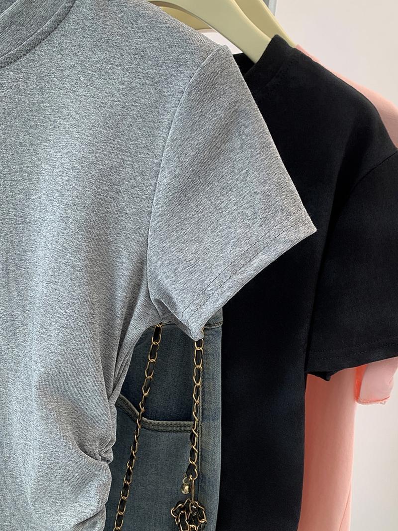 Product Introduction of Pleated design sense T-shirt women's summer new cotton waist curved hem slim short sleeve 8
