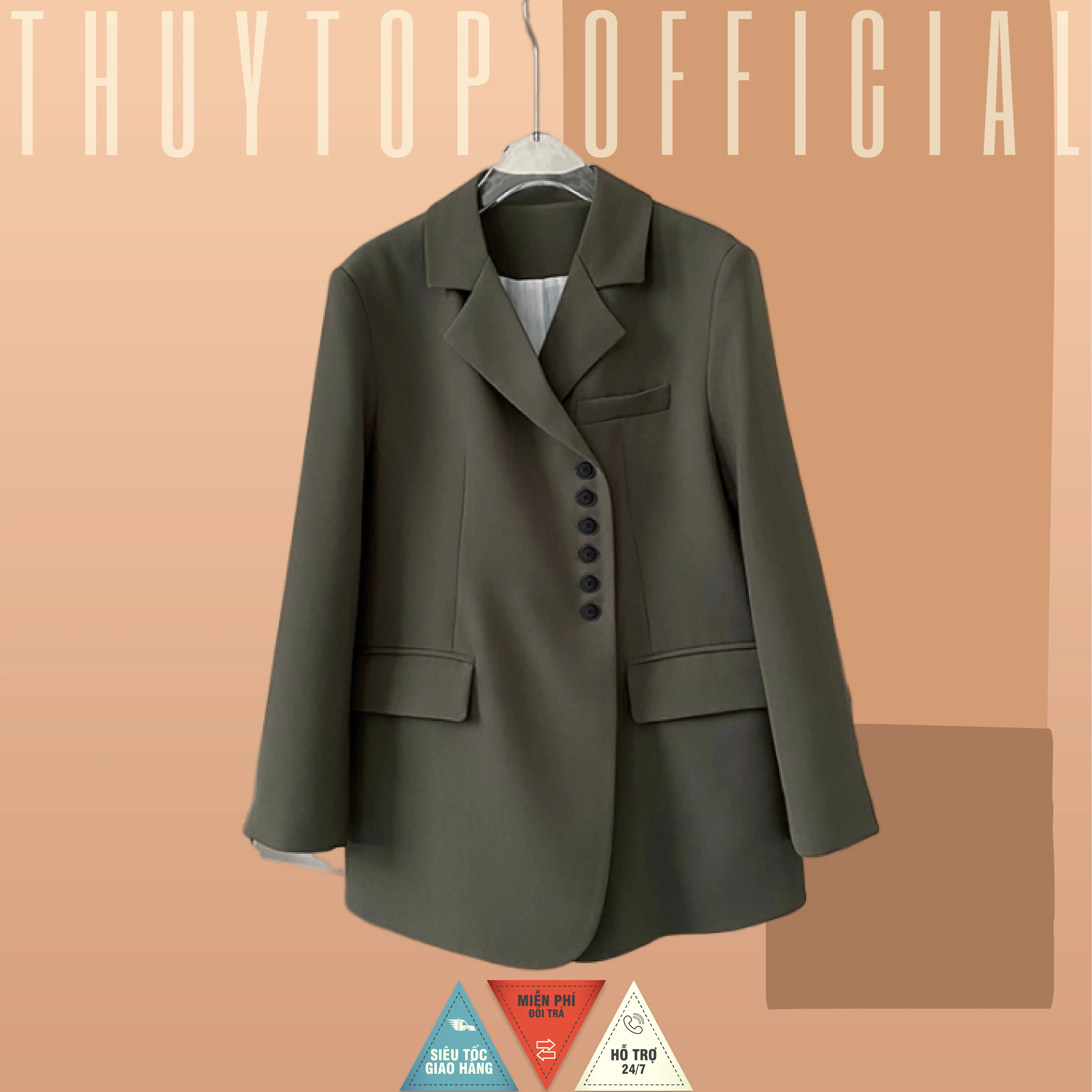 Blazer Nữ Hàng Thiết Kế Áo Khoác Blazer 2 Lớp Màu Xanh Vintage Cho Nàng Phong Cách Siêu Cá Tính
