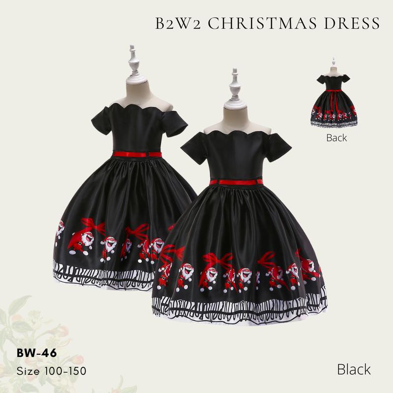 [BrandedBaby] Baju Dress Natal Anak Perempuan Satin Printing Lengan Kutung Kids Fashion 4