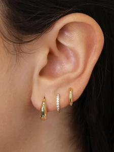Arete de aro elegantes para mujer decorados con diamantes de imitación, 3 pares de arete de aro de diseño geométrico a la moda para verano 2024, joyería hermosa y chic como regalo para novia