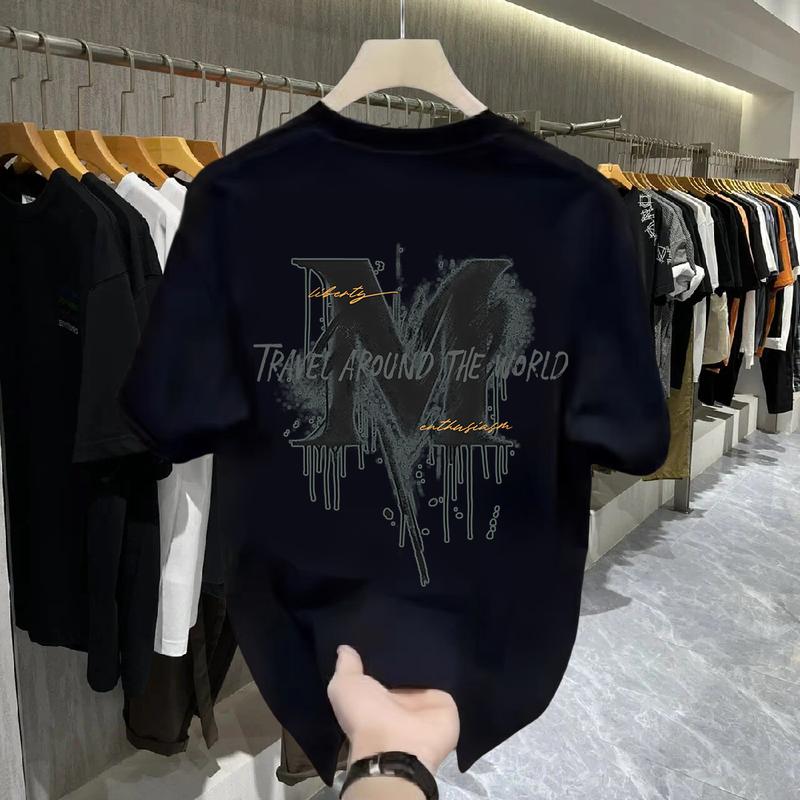 Áo Thun Nam, Hàng Mới Về, 100% Không Vón Cục, Phong Cách Ins Dáng Rộng Vừa Vặn, ngắn Tay, In Hình, Cổ Thuyền Dễ Phối Đồ Tay Lửng Áo, Thanh Lịch Và Dễ Phối Đồ Thời Trang, Bán Chạy, Mùa Hè 1
