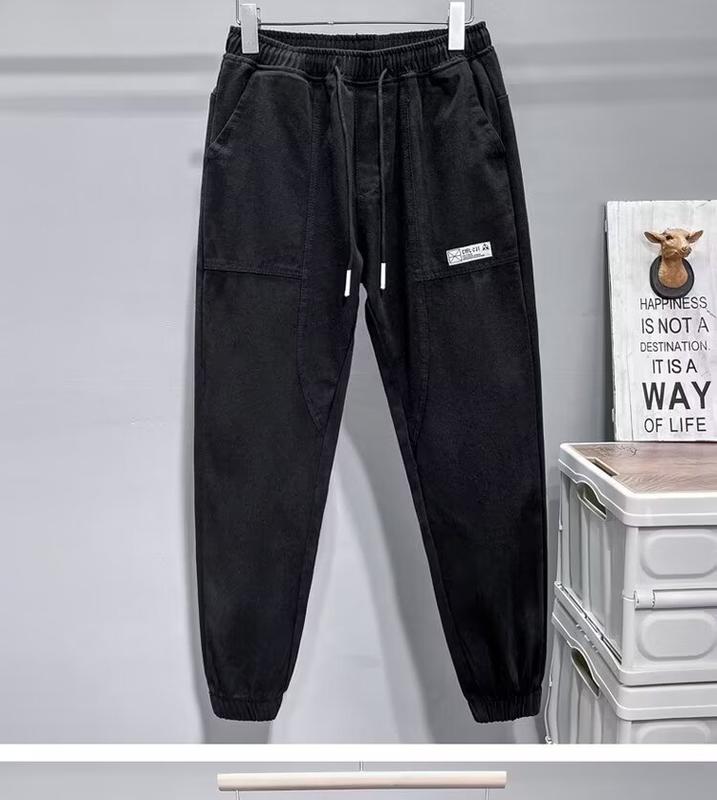 Product Introduction of Pocket Menswear Trouser Velvet Basic Low Waist Medium Straight Lingerie Zipper Human Elastic Waist Jeans Men'S Loose Harem Ankle-Length Pants Autumn Oversize Trendy Stitching All-Match Cropped Pants 25