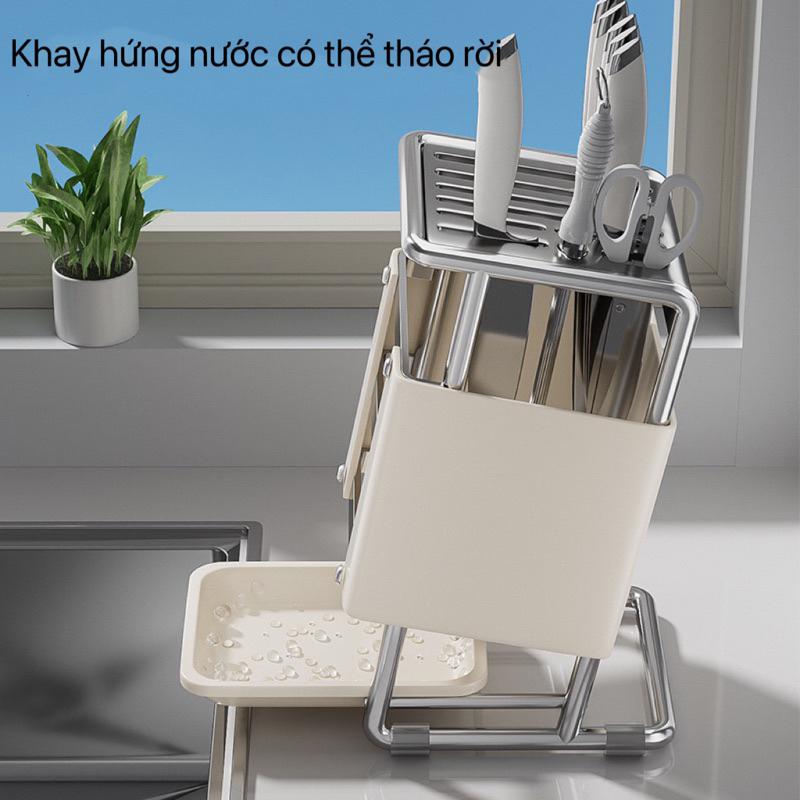 Kệ cài dao kéo có khay hứng nước tiện lợi, giá để dao thông minh đa năng nhà bếp sang trọng 6
