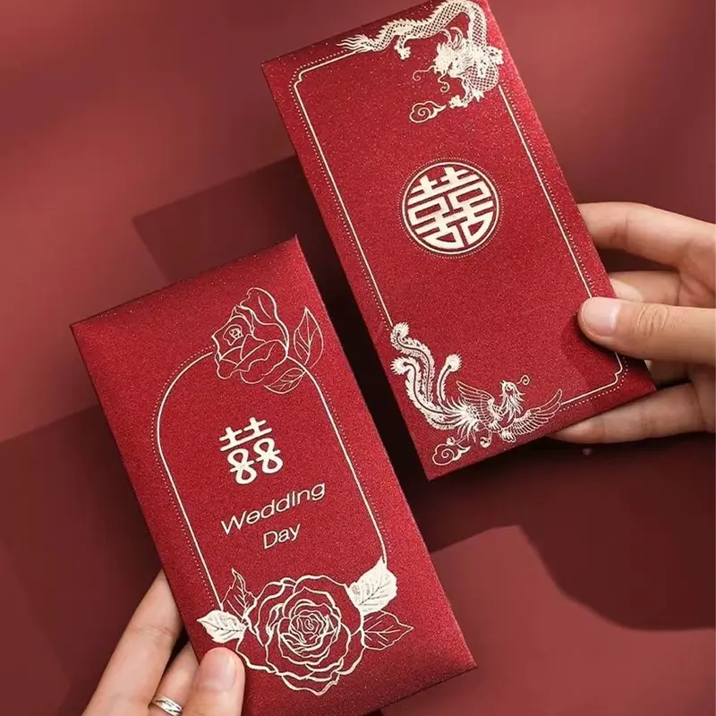Túi đựng tiền, phong cách Trung Quốc, 6 cái, dành cho năm mới, phong bì màu đỏ, Hongbao truyền thống, túi đựng tiền đám cưới, quà tặng phước lành, túi đóng gói, thích hợp cho quà tặng năm mới theo lịch âm 5