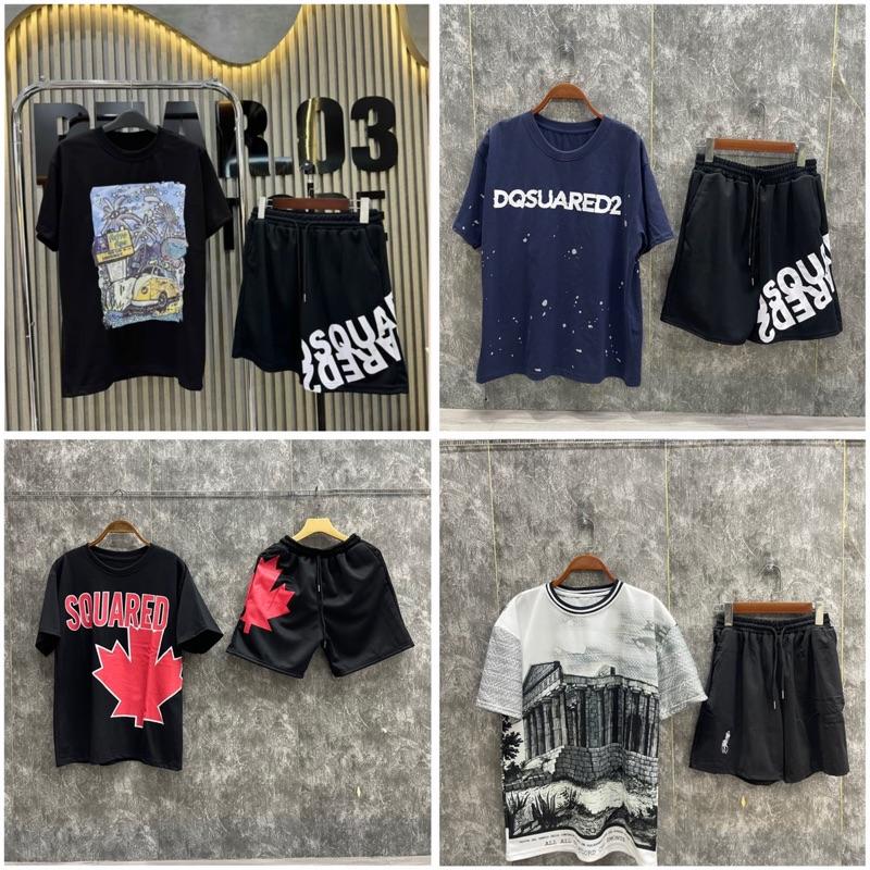 Bộ thể thao áo D S xanh quần đen D S chữ chéo  hot hit , vải cotton thoáng mát , có bo cổ - nẹp cổ Sport Tập Thể Dục Nam Menswear Thun Cổ Tròn