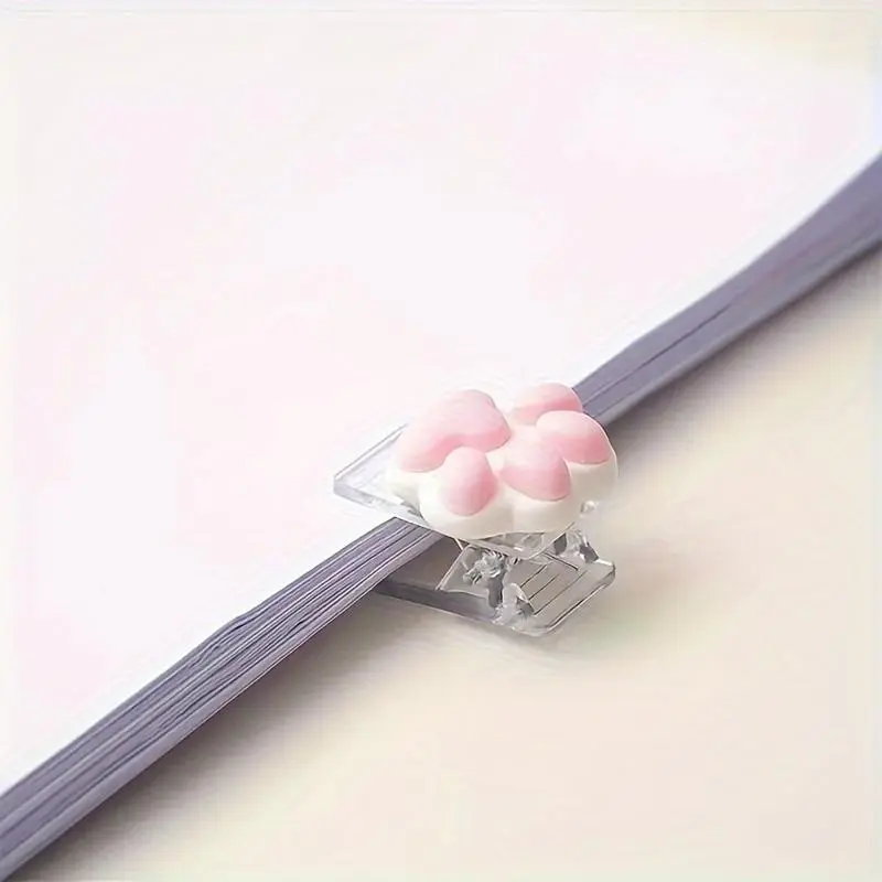 Mini Cat Paw Design Binder, 4 Counts Cute Cartoon Cat Paw Bookmark, Kawaii Scrapbook Journal Clip, Stationery Clip, Office Accessories 5