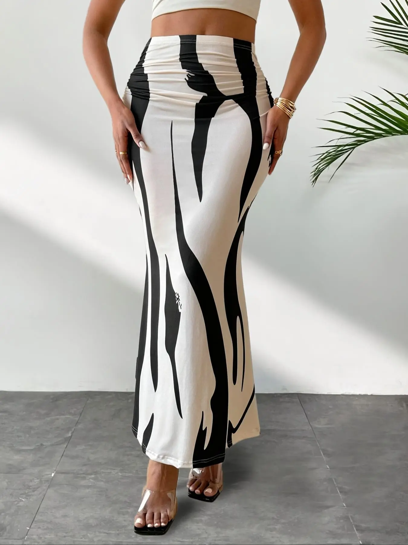 Women's Abstract Print Long Skirt, Elegant Fashion Casual Skirt for Daily Outdoor Wear, Ladies Bottoms for All Seasons, Womenswear