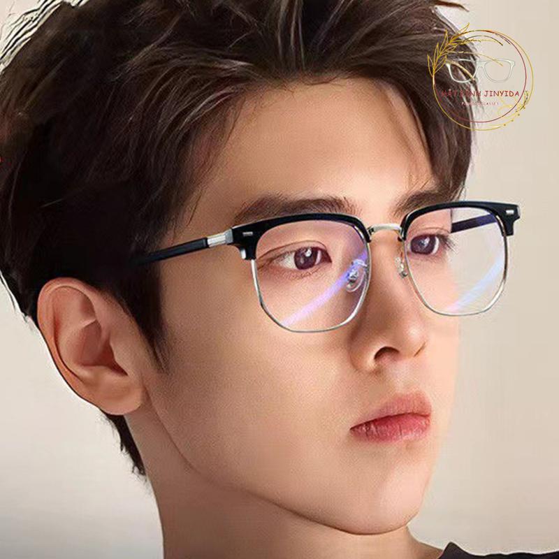 Mắt Kính Cận Tròng Kính Đổi Màu Chống Ánh Sáng Xanh  Và Chống Bụi Nam Nữ Nửa Viền Form Clubmaster Siêu Xinh Đủ Độ từ 0-4 Độ D206 gọng  kính