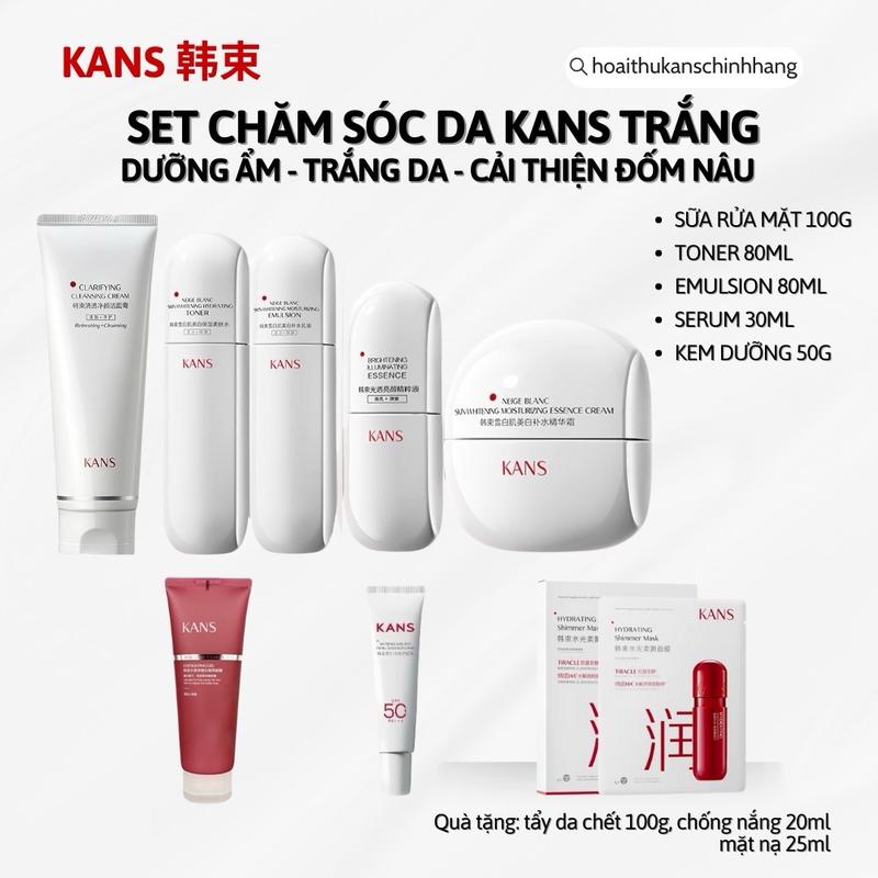 [ TIẾT KIỆM] Set Mĩ Phẩm KANS Trắng Dưỡng Ẩm Dưỡng Sáng, Đều Màu Da & Giảm Khuyết Điểm Bản 5 Sản Phẩm: Sữa Rửa Mặt 100g, Toner 80ml, Emulsion 80ml, Serum 30ml, Kem Dưỡng 50g