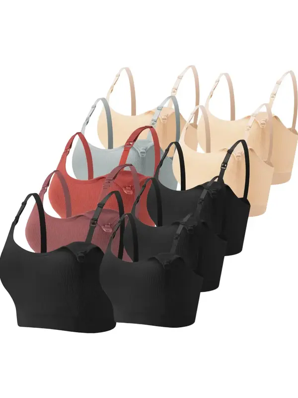Solid Ribbed Adjustable Strap Wireless Bra, Comfort Maternity Lingerie Bra for Women, Maternity Lingeries for All Seasons, Maternity Clothing, Bra Pack, Womenswear, Sports Bra 5
