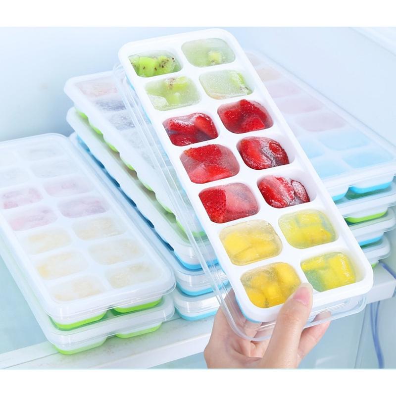 Combo 5 Khay Đá Có Nắp Đậy Silicon mỗi khay 14 Viên dễ dàng lấy đá an toàn tiện dụng