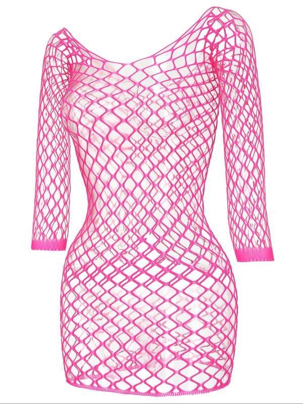 Women's Sexy Contrast Lace Cut Out Bodycon Cover Up Dress, Long Sleeve Fishnet Cover Up for Summer, Fashion Women's Swimwear for Beach Holiday Vacation, Clothing, Gym Wear 5
