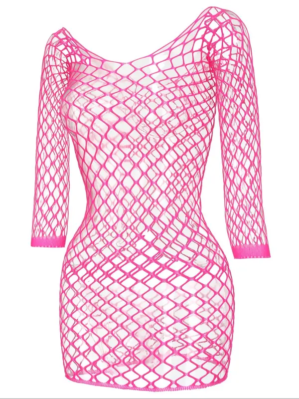 Women's Sexy Contrast Lace Cut Out Bodycon Cover Up Dress, Long Sleeve Fishnet Cover Up for Summer, Fashion Women's Swimwear for Beach Holiday Vacation, Clothing, Gym Wear 5