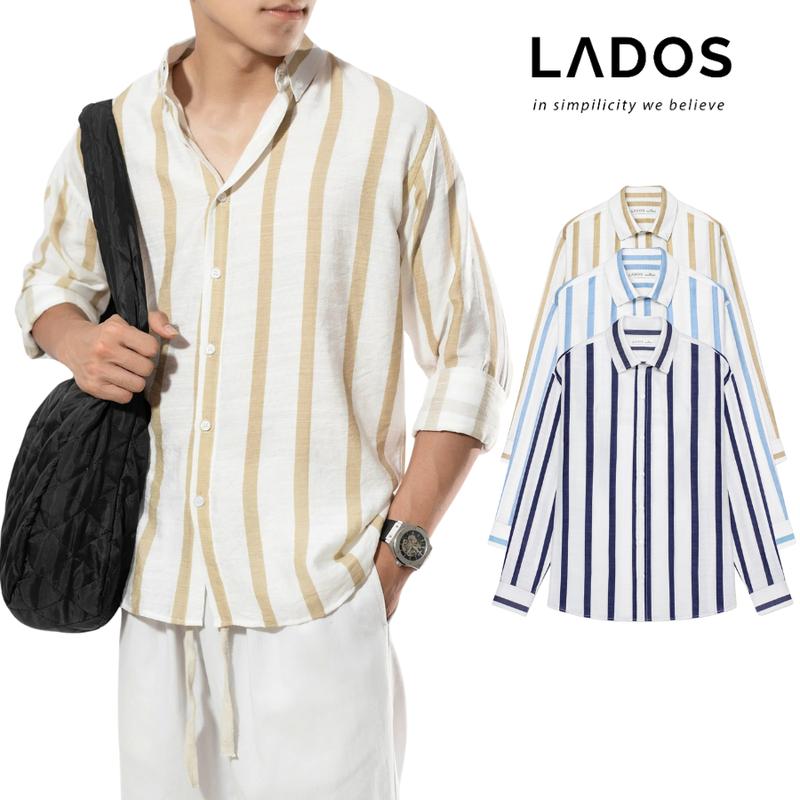 Áo sơ mi nam tay dài kẻ sọc vải đũi linen LADOS-8155 basic trẻ trung, phong cách Hàn Quốc