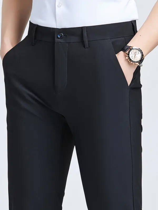 Men's Solid Color Straight Leg Pants, Regular Fit Business Formal Comfy Pants for Work Office, Men's Trousers for All Seasons, Menswear 6