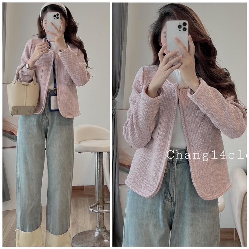 Áo dạ tweet dài tay cổ tròn dáng ngắn phong cách hàn quốc siêu xinh 2 lớp không có độn vai