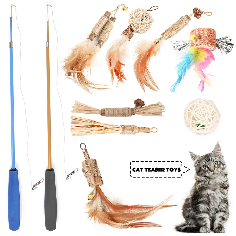 6/7pcs Cat Teaser Wand with Replacement Pendant Pet Interactive Feather Toys Kitten Catching Toy Cats Daily Accessories #454017