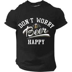 Camiseta negra con diseño abstracto 2D – estilo urbano alternativo, ideal para hombre y mujerCamiseta estampada con letras divertidas para hombre, no te preocupes, con estampado de cerveza, 2025, de ajuste holgado para amigos