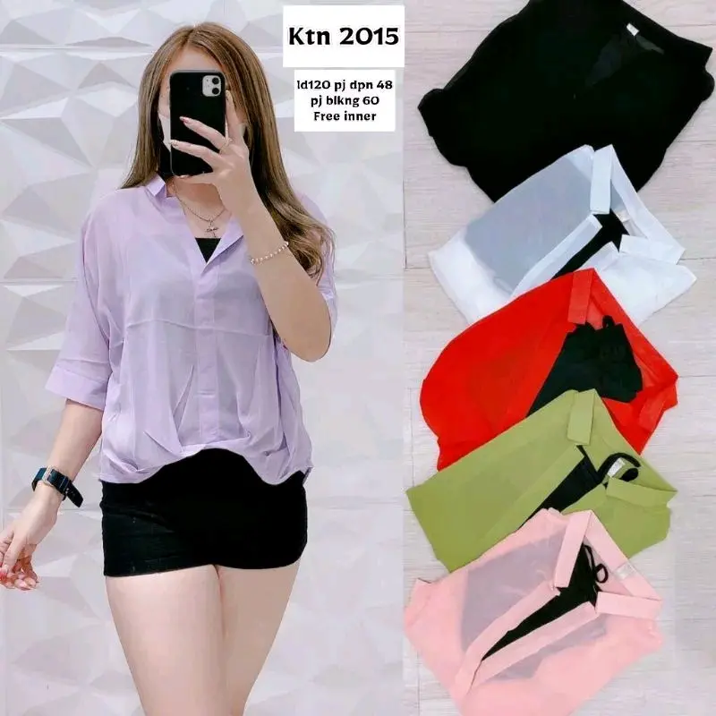 BLOUSE SIFON FREE INNER WANITA|ATASAN 2IN1|ATASAN KEKINIAN|BLOUSE BUNGA|BLOUSE POLOS 2