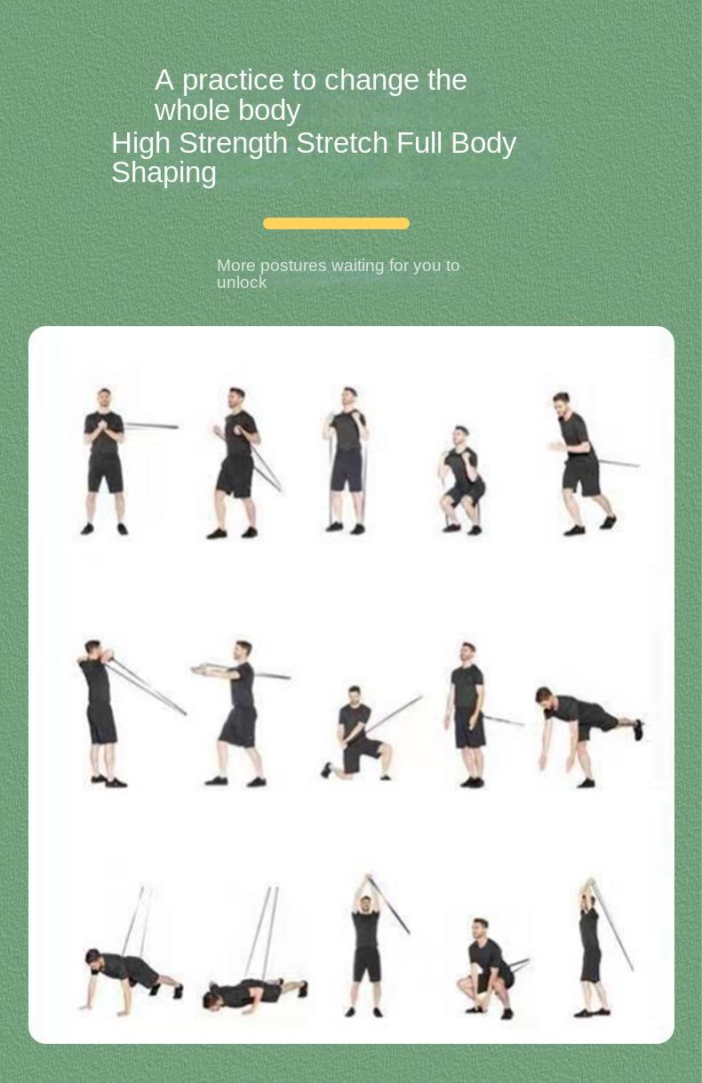 Product Introduction of Portable Fitness Band Kit - 5-Level TPE Bands + Pilates Bar + Yoga Strap, Full Body Workout for Travel/HIIT/Physical Therapy 5
