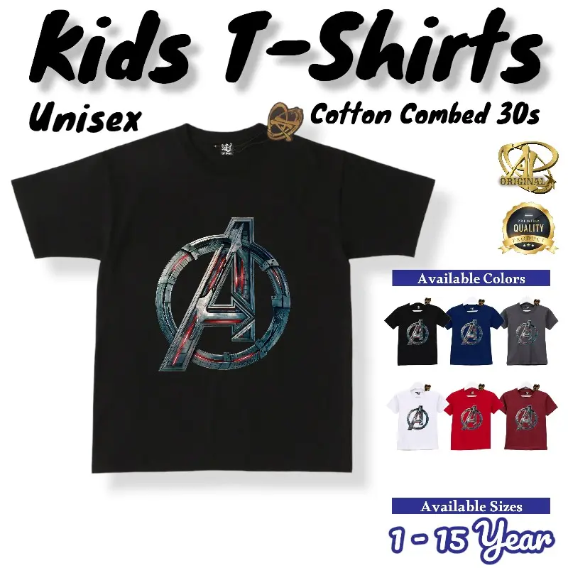 Kaos Distro Marvel Avengers 001 Anak Lengan Pendek Unisex 1 - 14 Tahun. Produk Ap Original Kualitas Premium Combed Cotton