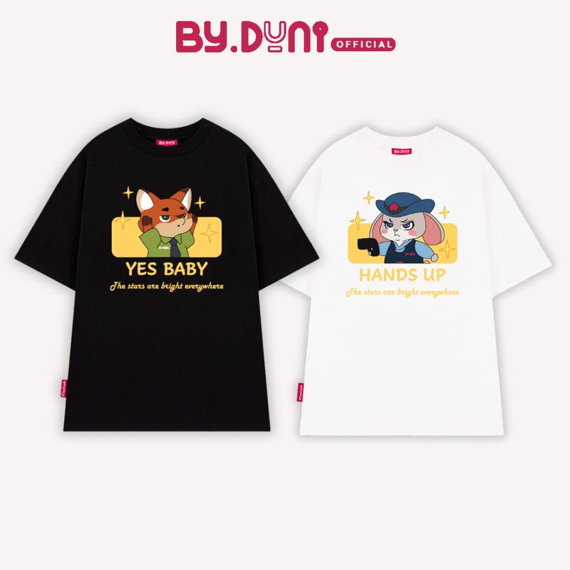 Áo thun cặp đôi BY.DUNI nam nữ form rộng Local Brand tay lỡ unisex áo cặp bạn thân vải cotton THỎ và CÁO V.2 full box Top Women