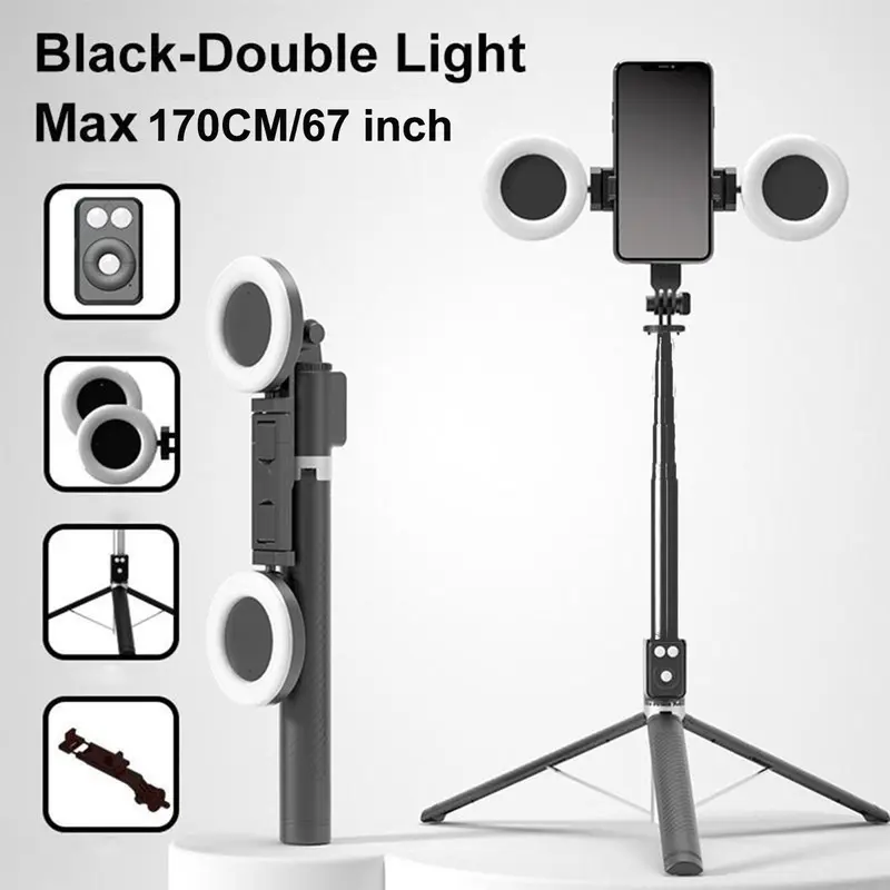 67 Inch Multifunctional Selfie Stick, Battery Powered Retractable Smartphone Tripod with Dual Beauty Fill Lights, Selfie Stick with Remote Control for Live Streaming 6