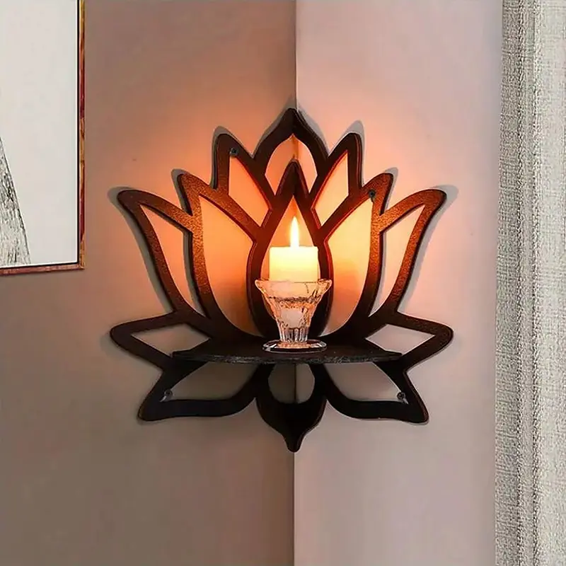 Rak Lilin, Reka Bentuk Teratai, Paparan Kayu Pati, Diperbuat daripada Batu, Reka Bentuk Terapung, Sesuai untuk Hiasan Dinding, Hiasan Rumah Moden, Idea Hadiah Hebat, 1 Keping Candle