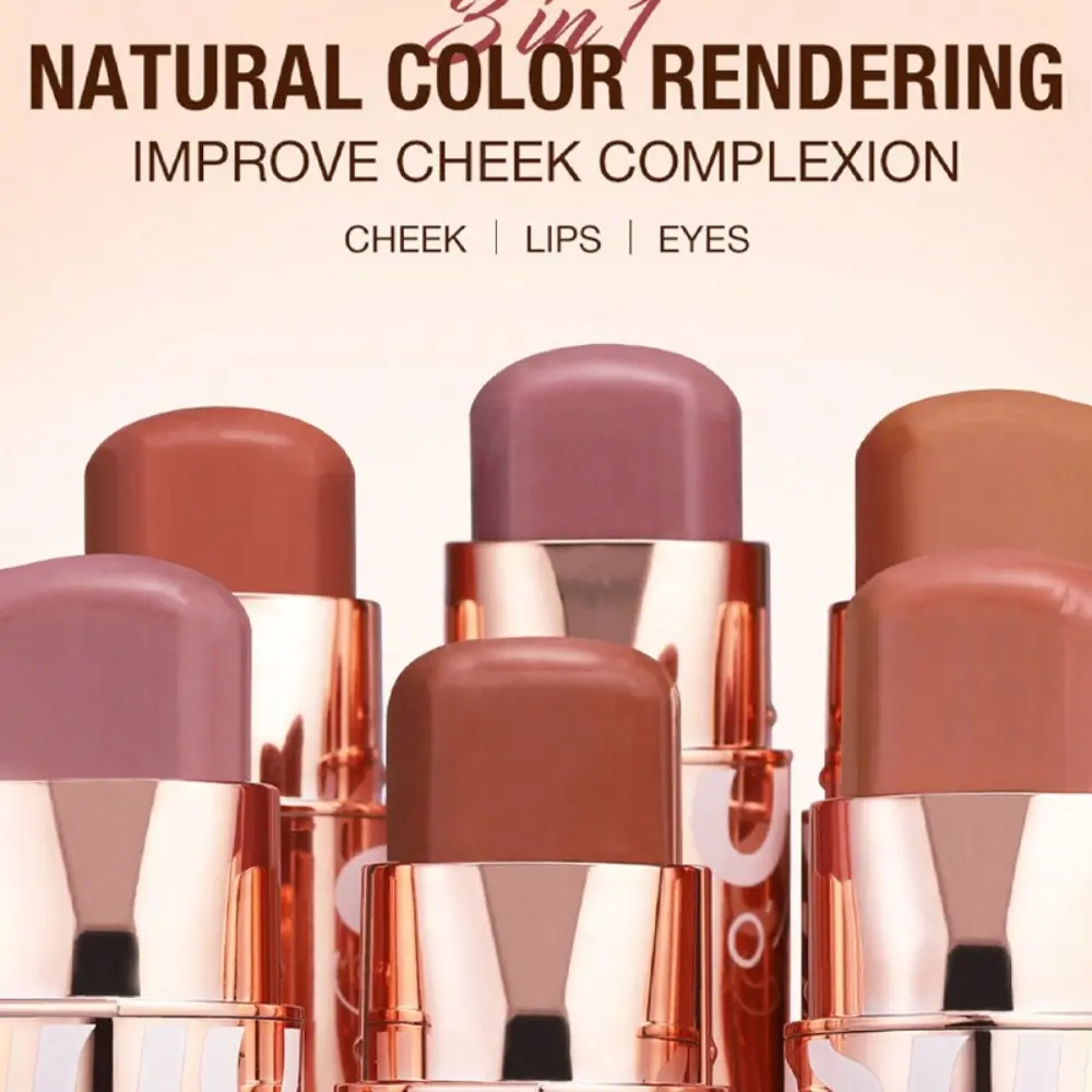 Waterproof 3-in-1 Blush Stick Lightweight Matte Blush Makeup Stick Lipstick Stick Women