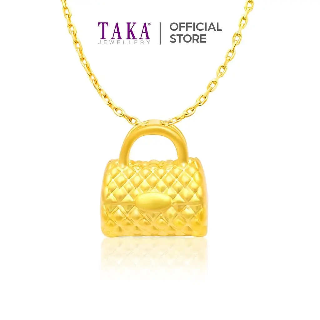 TAKA Jewellery 999 Pure Gold Pendant Mini Handbag with 9K Gold Chain